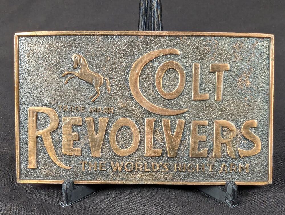 Vintage Colt Revolvers Promotional Belt Buckle The World's Right Arm Solid Brass